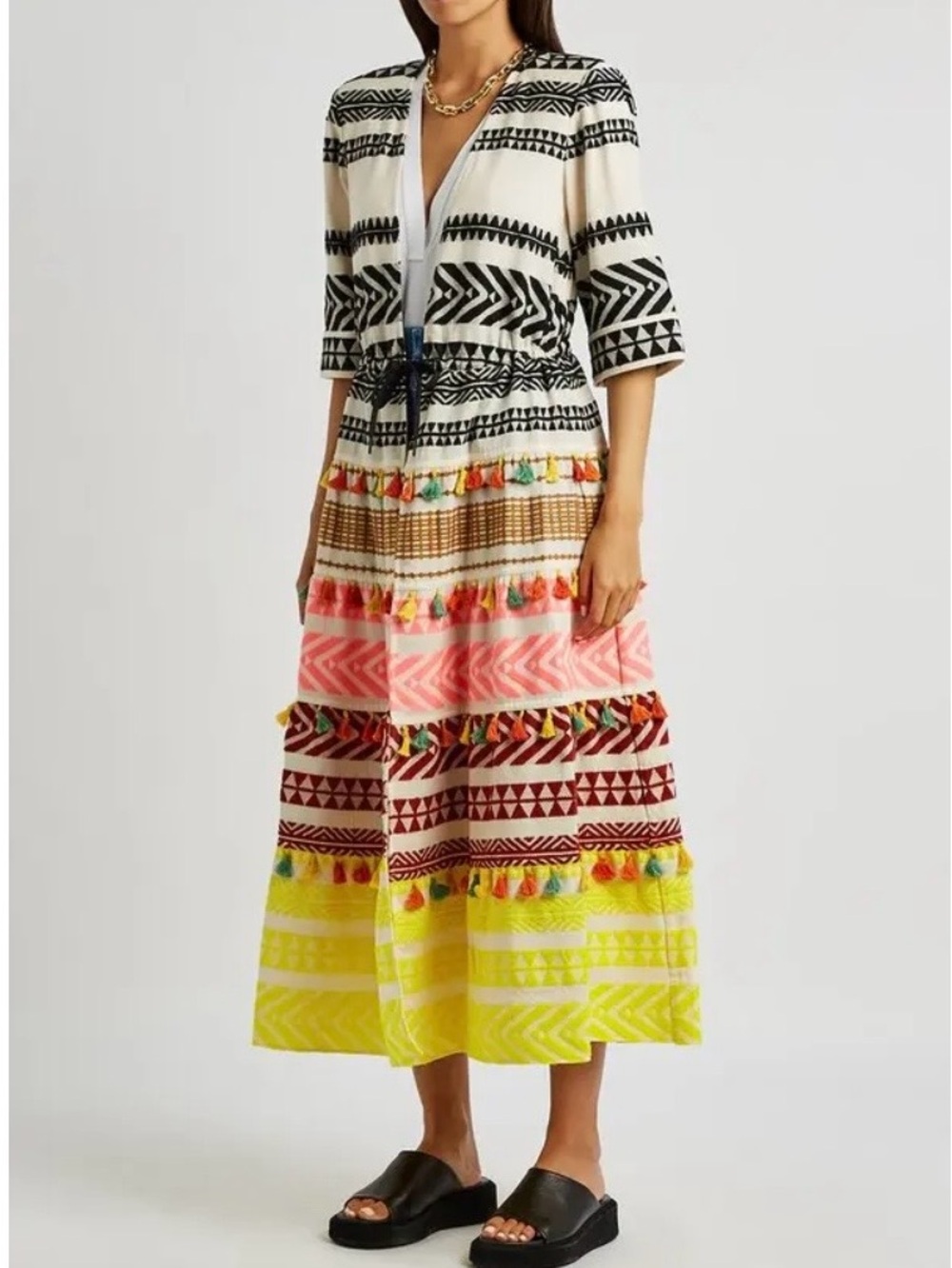 Alice + Olivia Multicolor Tiered Tassel Maxi Dress